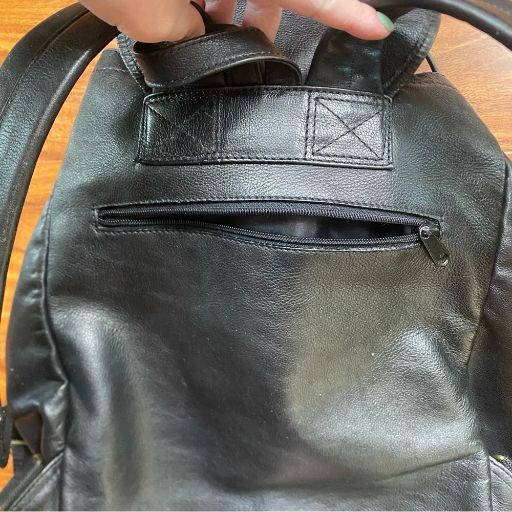 Vintage Women's Y2K Black Leather Multi Pocket Buckle Backpack Purse Streetwear